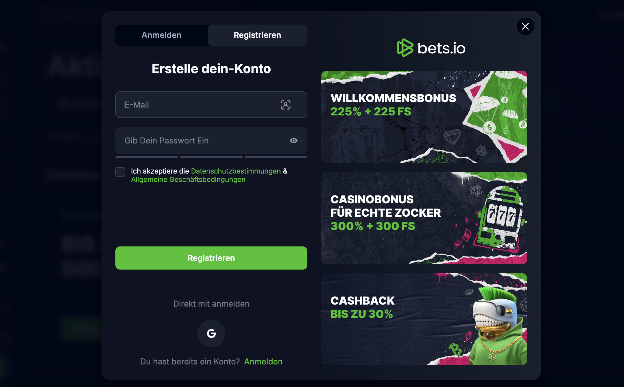 Bets.io Registration Prozess